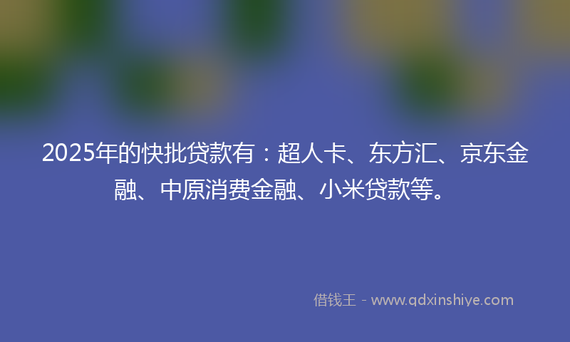 2025年的快批贷款有：超人卡、东方汇、京东金融、中原消费金融、小米贷款等。