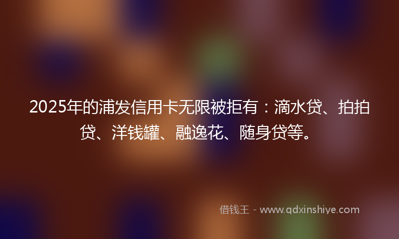 2025年的浦发信用卡无限被拒有：滴水贷、拍拍贷、洋钱罐、融逸花、随身贷等。
