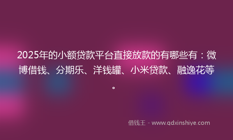 2025年的小额贷款平台直接放款的有哪些有：微博借钱、分期乐、洋钱罐、小米贷款、融逸花等。