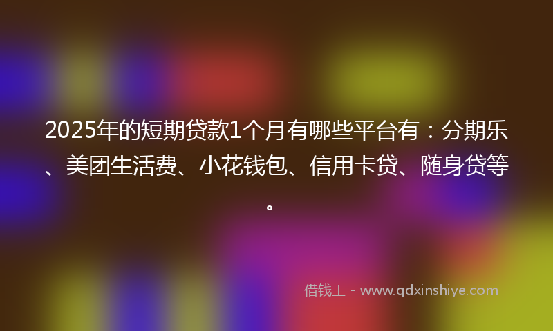2025年的短期贷款1个月有哪些平台有：分期乐、美团生活费、小花钱包、信用卡贷、随身贷等。