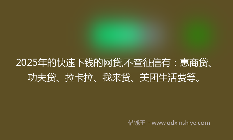 2025年的快速下钱的网贷,不查征信有：惠商贷、功夫贷、拉卡拉、我来贷、美团生活费等。