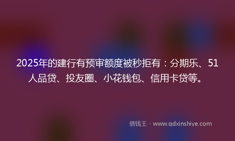 2025年的建行有预审额度被秒拒有：分期乐、51人品贷、投友圈、小花钱包、信用卡贷等。
