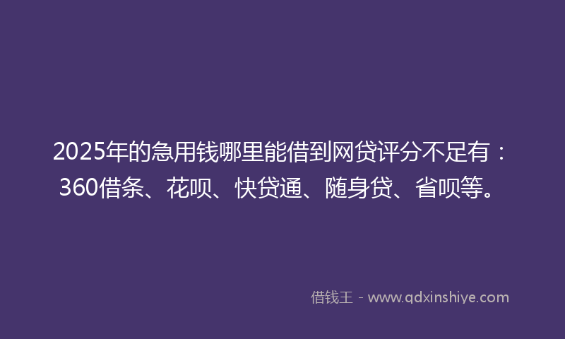 2025年的急用钱哪里能借到网贷评分不足有：360借条、花呗、快贷通、随身贷、省呗等。