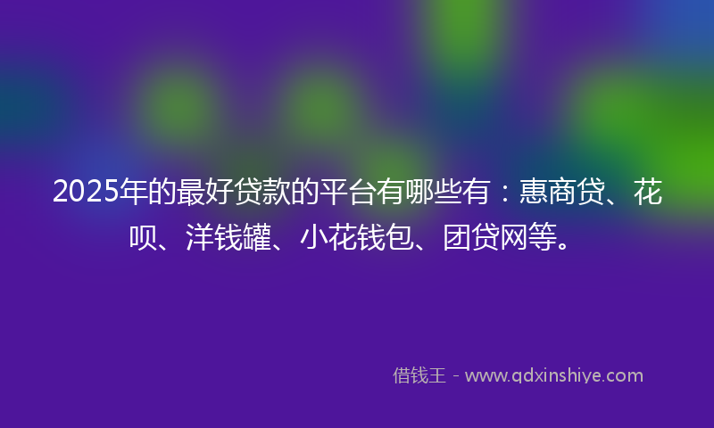 2025年的最好贷款的平台有哪些有：惠商贷、花呗、洋钱罐、小花钱包、团贷网等。