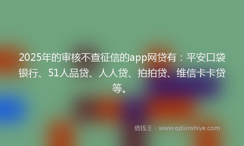 2025年的审核不查征信的app网贷有：平安口袋银行、51人品贷、人人贷、拍拍贷、维信卡卡贷等。
