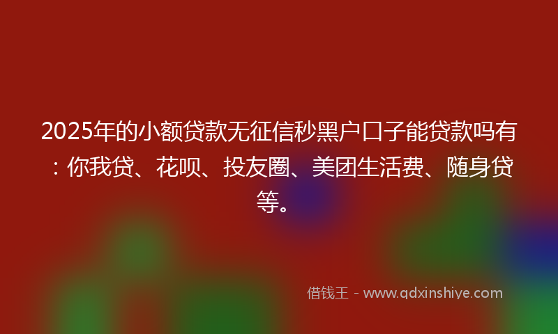 2025年的小额贷款无征信秒黑户口子能贷款吗有：你我贷、花呗、投友圈、美团生活费、随身贷等。