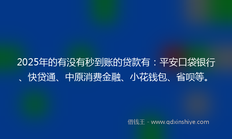 2025年的有没有秒到账的贷款有：平安口袋银行、快贷通、中原消费金融、小花钱包、省呗等。
