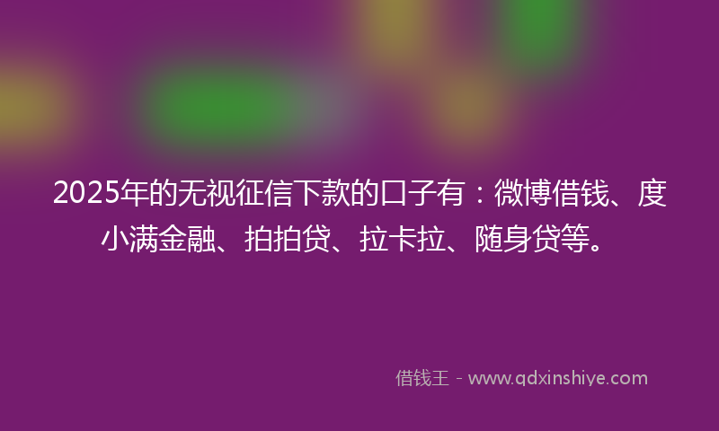 2025年的无视征信下款的口子有：微博借钱、度小满金融、拍拍贷、拉卡拉、随身贷等。