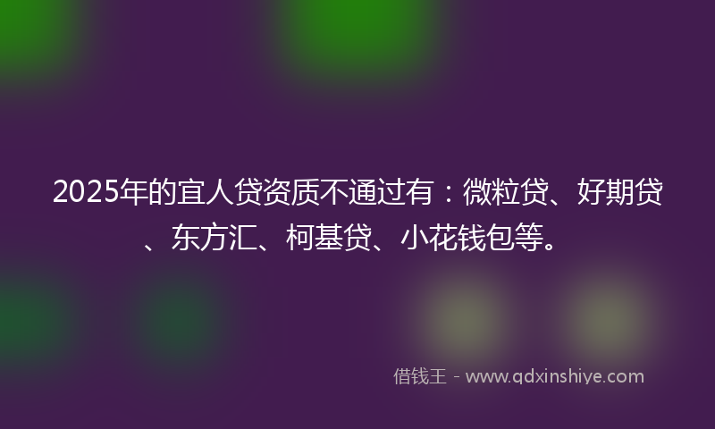 2025年的宜人贷资质不通过有：微粒贷、好期贷、东方汇、柯基贷、小花钱包等。