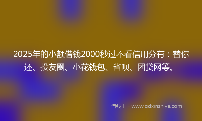 2025年的小额借钱2000秒过不看信用分有：替你还、投友圈、小花钱包、省呗、团贷网等。