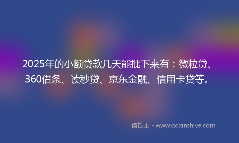 2025年的小额贷款几天能批下来有：微粒贷、360借条、读秒贷、京东金融、信用卡贷等。
