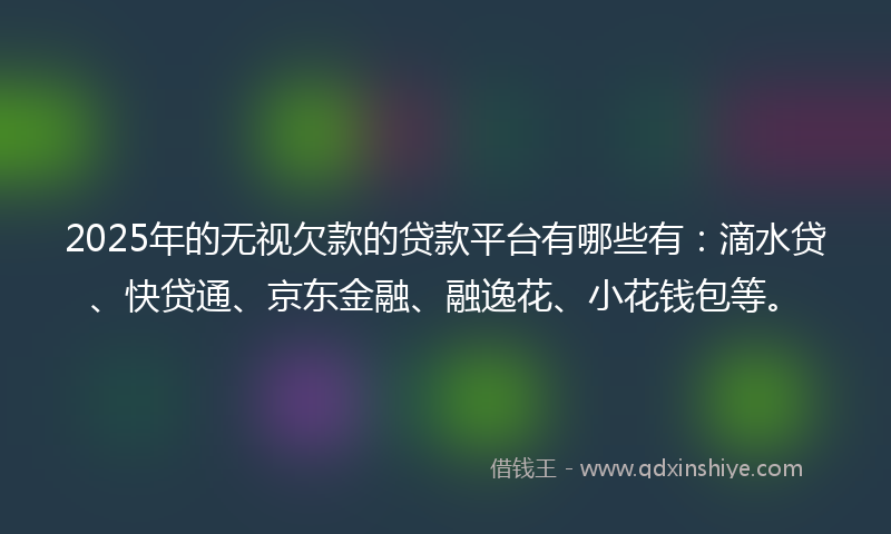 2025年的无视欠款的贷款平台有哪些有：滴水贷、快贷通、京东金融、融逸花、小花钱包等。