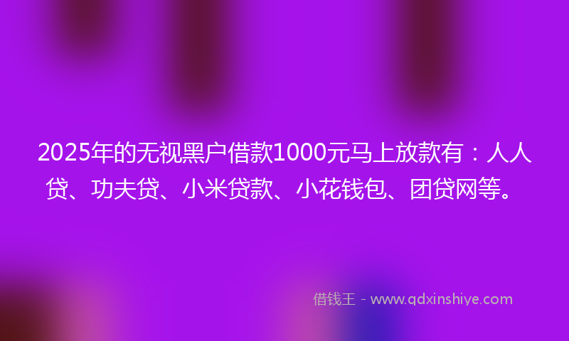 2025年的无视黑户借款1000元马上放款有：人人贷、功夫贷、小米贷款、小花钱包、团贷网等。