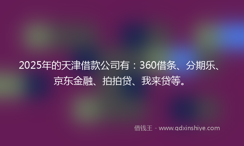 2025年的天津借款公司有：360借条、分期乐、京东金融、拍拍贷、我来贷等。