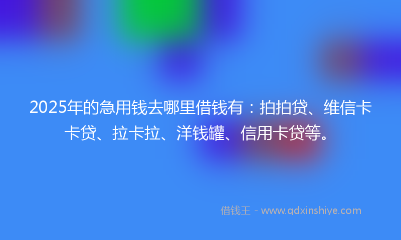 2025年的急用钱去哪里借钱有：拍拍贷、维信卡卡贷、拉卡拉、洋钱罐、信用卡贷等。