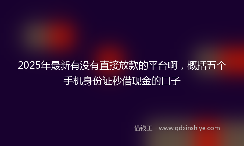 2025年最新有没有直接放款的平台啊，概括五个手机身份证秒借现金的口子