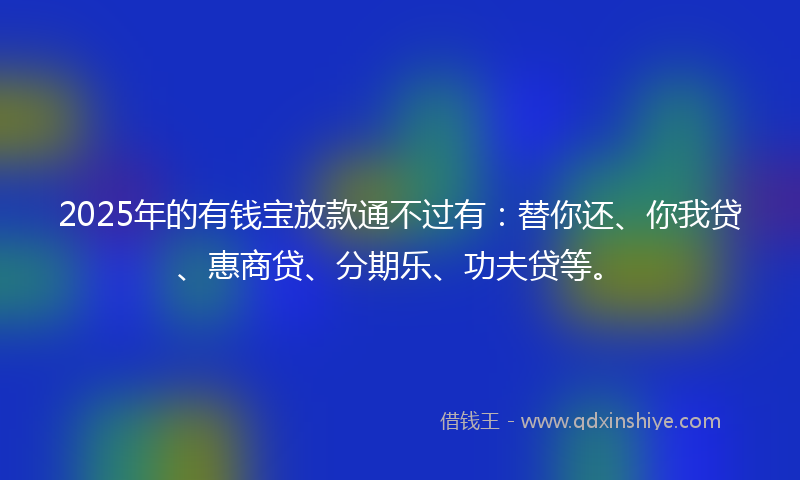2025年的有钱宝放款通不过有：替你还、你我贷、惠商贷、分期乐、功夫贷等。
