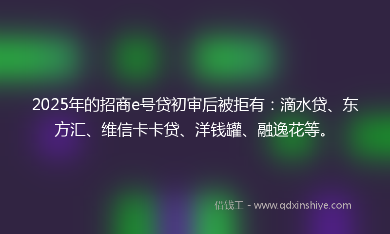 2025年的招商e号贷初审后被拒有：滴水贷、东方汇、维信卡卡贷、洋钱罐、融逸花等。