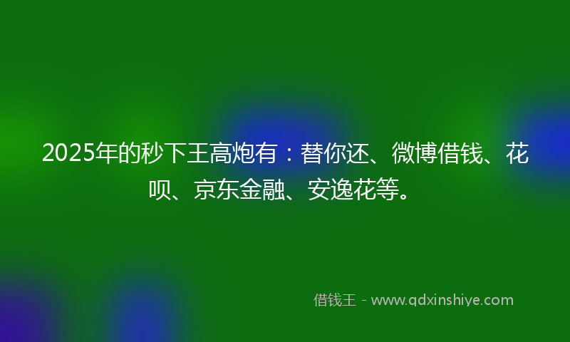 2025年的秒下王高炮有：替你还、微博借钱、花呗、京东金融、安逸花等。