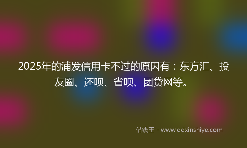 2025年的浦发信用卡不过的原因有：东方汇、投友圈、还呗、省呗、团贷网等。