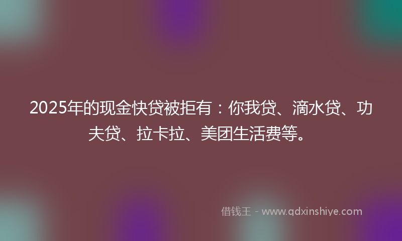 2025年的现金快贷被拒有：你我贷、滴水贷、功夫贷、拉卡拉、美团生活费等。