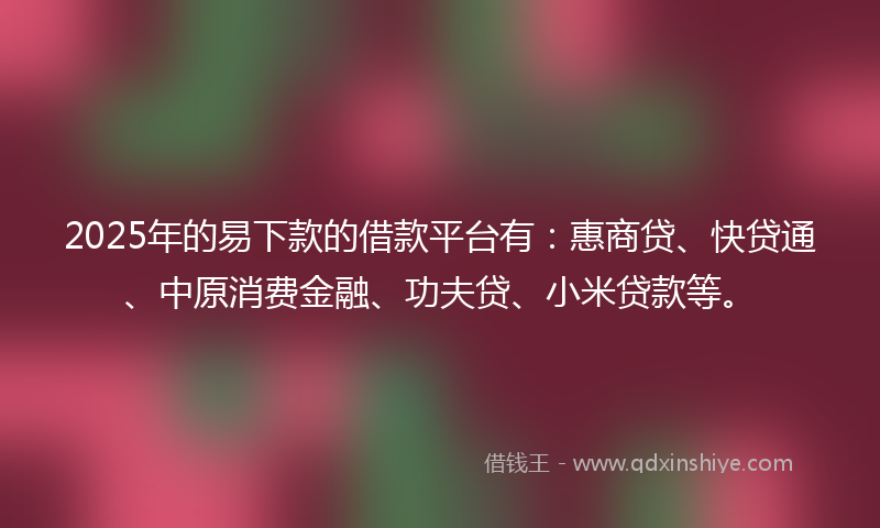 2025年的易下款的借款平台有：惠商贷、快贷通、中原消费金融、功夫贷、小米贷款等。