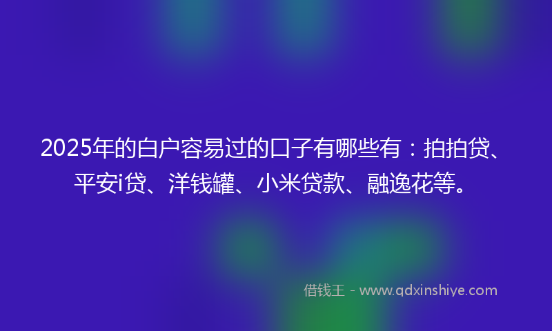 2025年的白户容易过的口子有哪些有：拍拍贷、平安i贷、洋钱罐、小米贷款、融逸花等。