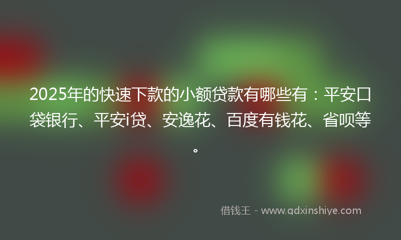2025年的快速下款的小额贷款有哪些有：平安口袋银行、平安i贷、安逸花、百度有钱花、省呗等。