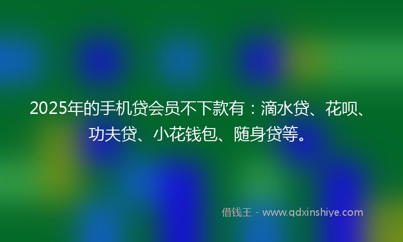 2025年的手机贷会员不下款有：滴水贷、花呗、功夫贷、小花钱包、随身贷等。
