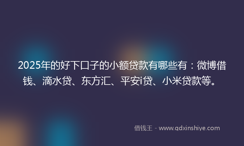 2025年的好下口子的小额贷款有哪些有：微博借钱、滴水贷、东方汇、平安i贷、小米贷款等。