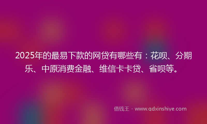 2025年的最易下款的网贷有哪些有：花呗、分期乐、中原消费金融、维信卡卡贷、省呗等。