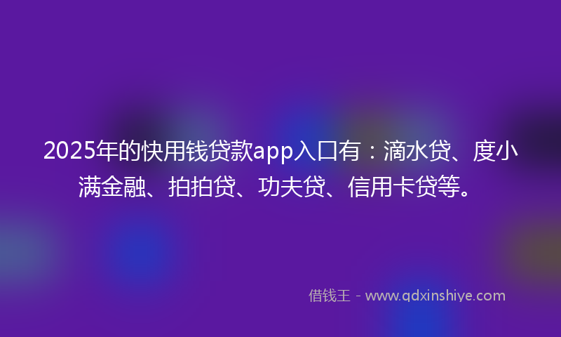 2025年的快用钱贷款app入口有：滴水贷、度小满金融、拍拍贷、功夫贷、信用卡贷等。