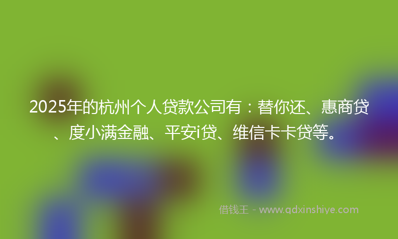 2025年的杭州个人贷款公司有：替你还、惠商贷、度小满金融、平安i贷、维信卡卡贷等。