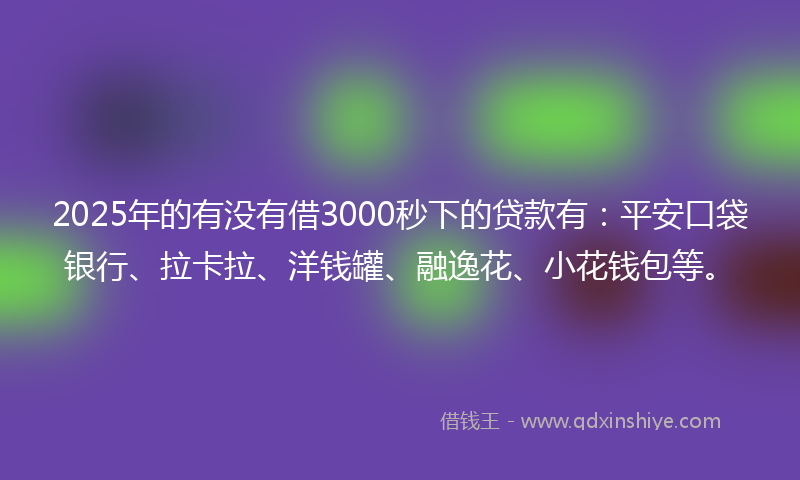 2025年的有没有借3000秒下的贷款有：平安口袋银行、拉卡拉、洋钱罐、融逸花、小花钱包等。