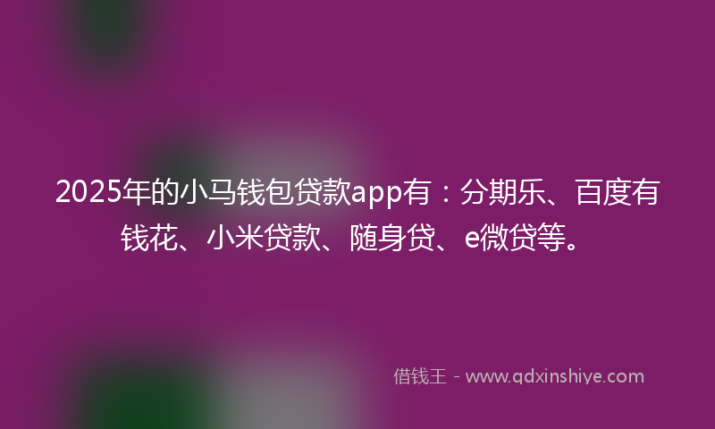 2025年的小马钱包贷款app有：分期乐、百度有钱花、小米贷款、随身贷、e微贷等。