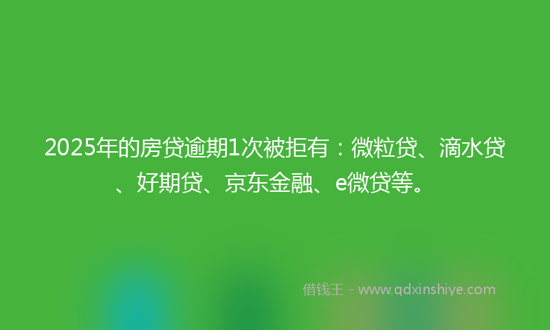 2025年的房贷逾期1次被拒有：微粒贷、滴水贷、好期贷、京东金融、e微贷等。