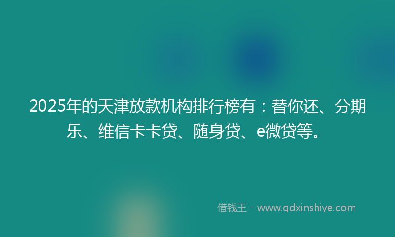 2025年的天津放款机构排行榜有：替你还、分期乐、维信卡卡贷、随身贷、e微贷等。