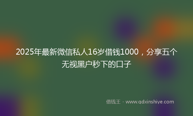 2025年最新微信私人16岁借钱1000，分享五个无视黑户秒下的口子