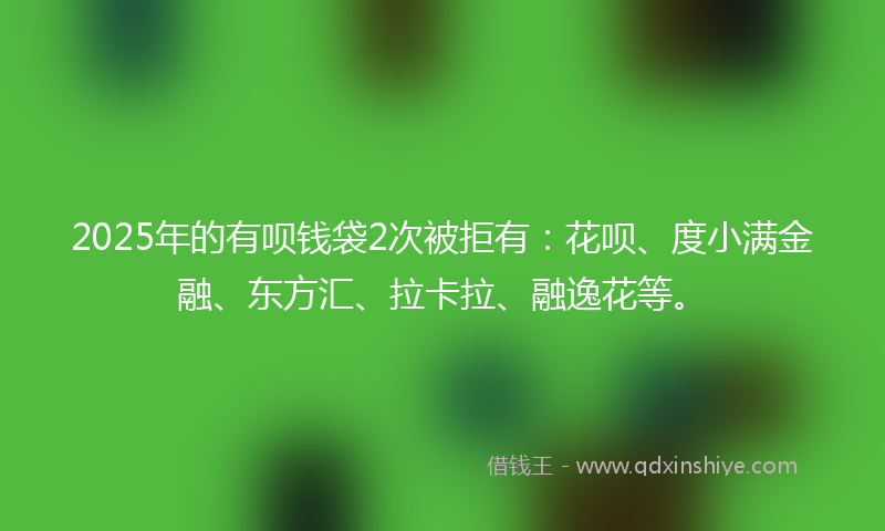 2025年的有呗钱袋2次被拒有：花呗、度小满金融、东方汇、拉卡拉、融逸花等。