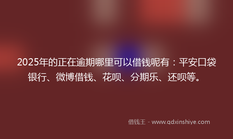 2025年的正在逾期哪里可以借钱呢有：平安口袋银行、微博借钱、花呗、分期乐、还呗等。