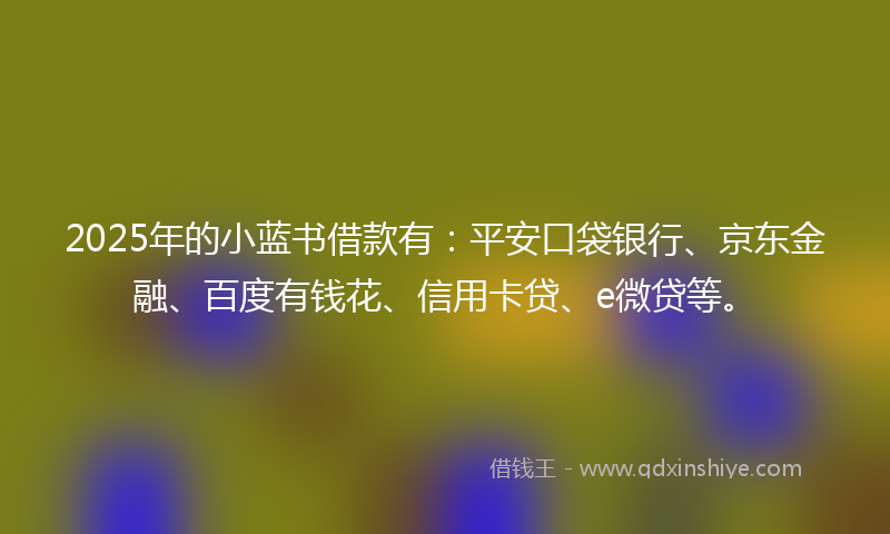 2025年的小蓝书借款有：平安口袋银行、京东金融、百度有钱花、信用卡贷、e微贷等。