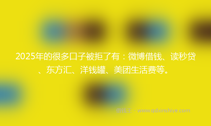 2025年的很多口子被拒了有：微博借钱、读秒贷、东方汇、洋钱罐、美团生活费等。