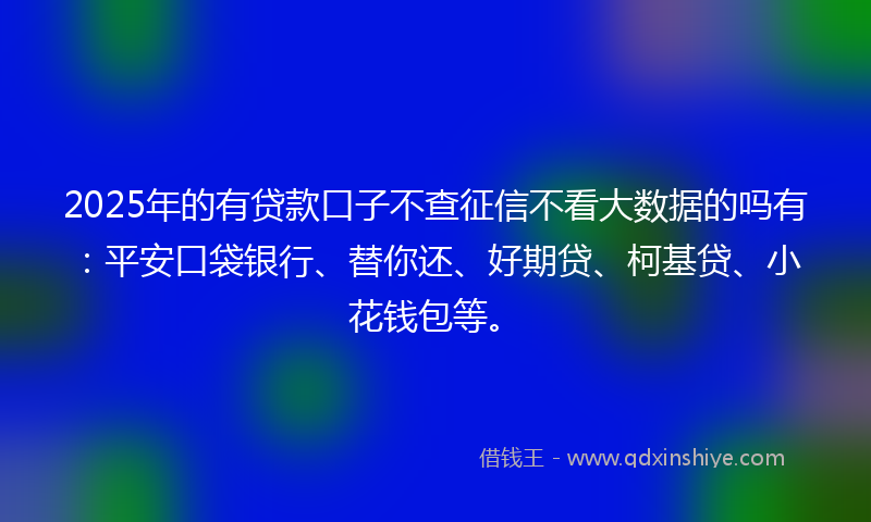 2025年的有贷款口子不查征信不看大数据的吗有：平安口袋银行、替你还、好期贷、柯基贷、小花钱包等。