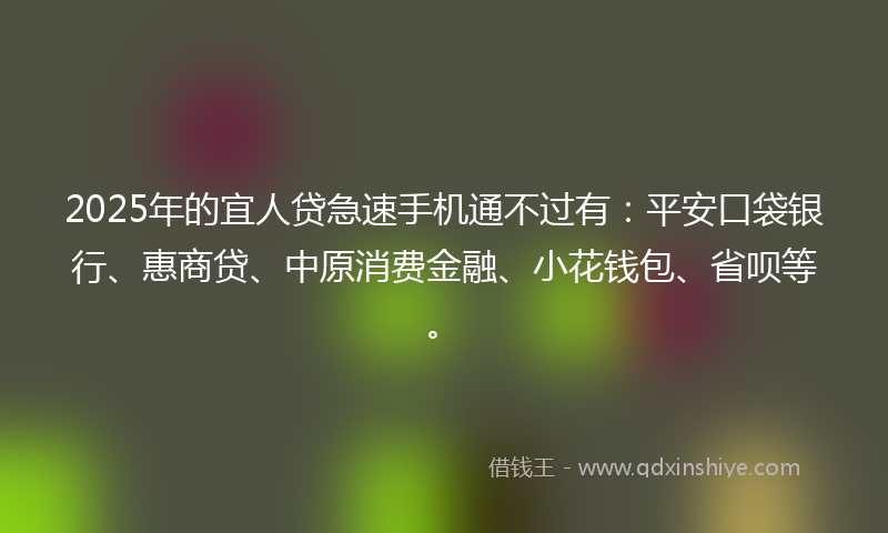 2025年的宜人贷急速手机通不过有：平安口袋银行、惠商贷、中原消费金融、小花钱包、省呗等。