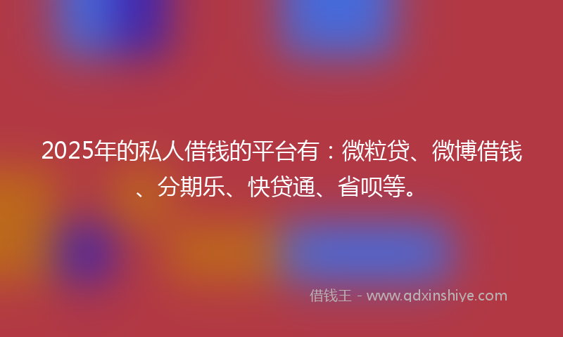 2025年的私人借钱的平台有：微粒贷、微博借钱、分期乐、快贷通、省呗等。