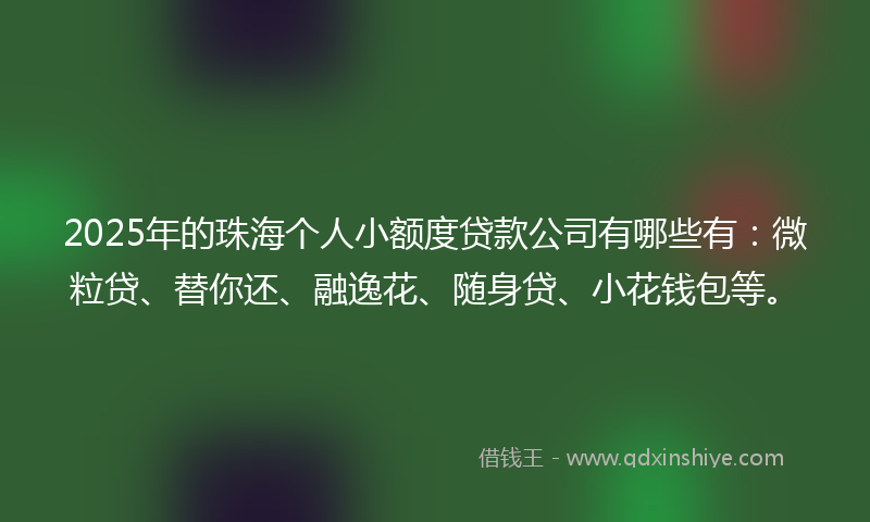 2025年的珠海个人小额度贷款公司有哪些有：微粒贷、替你还、融逸花、随身贷、小花钱包等。