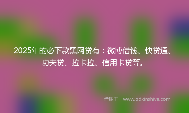2025年的必下款黑网贷有：微博借钱、快贷通、功夫贷、拉卡拉、信用卡贷等。