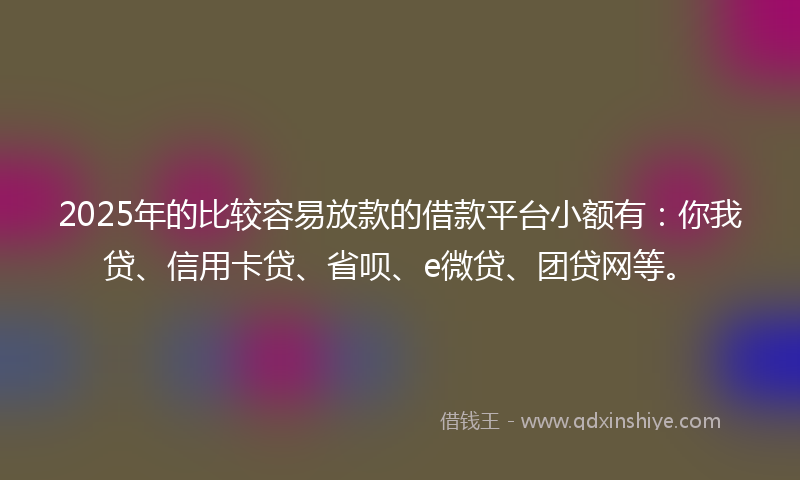 2025年的比较容易放款的借款平台小额有：你我贷、信用卡贷、省呗、e微贷、团贷网等。