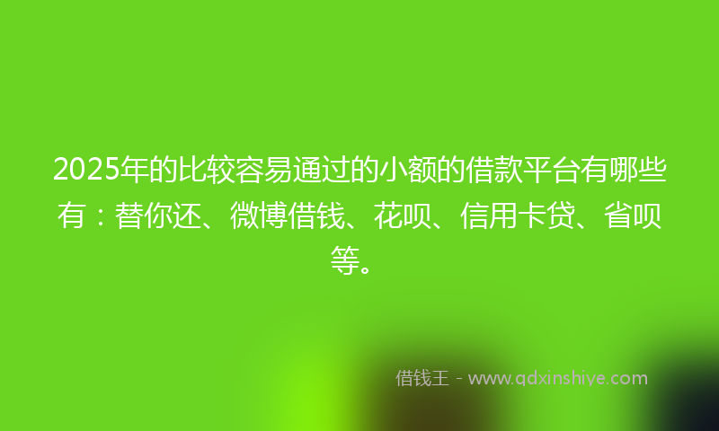 2025年的比较容易通过的小额的借款平台有哪些有：替你还、微博借钱、花呗、信用卡贷、省呗等。