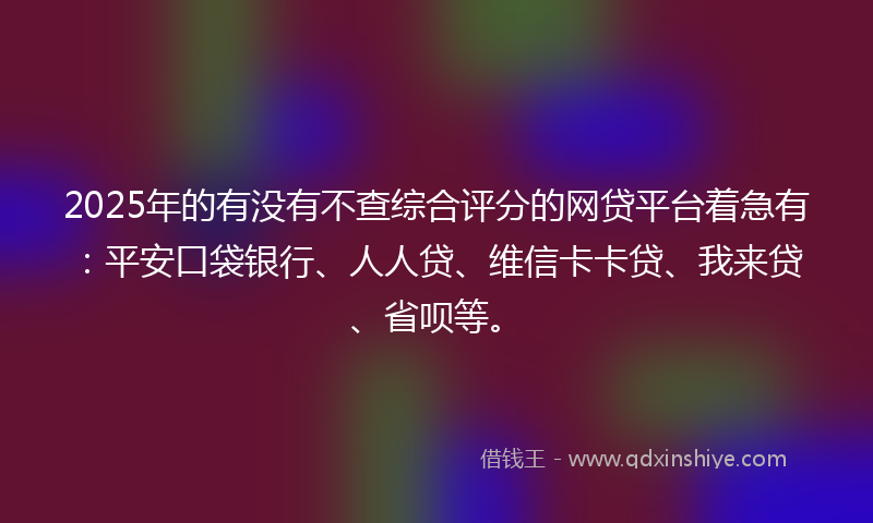 2025年的有没有不查综合评分的网贷平台着急有：平安口袋银行、人人贷、维信卡卡贷、我来贷、省呗等。